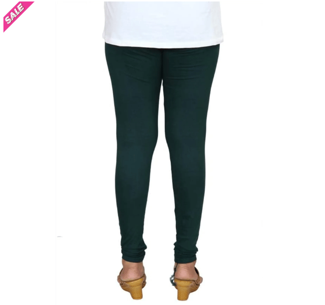 Women's Dark Green Solid Cotton Lycra Churidar Leggings