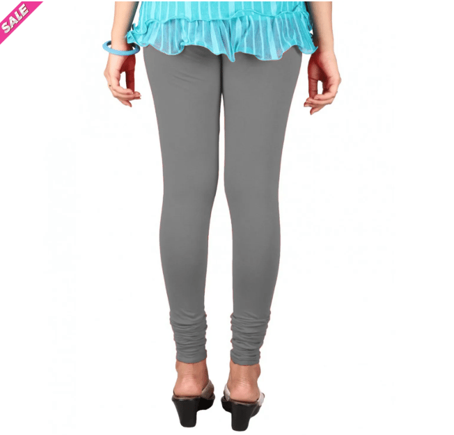 "Women's Solid Grey Cotton Blend Churidar Leggings"