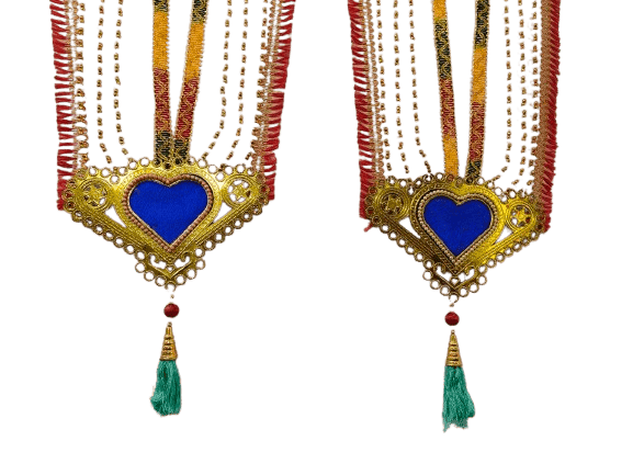Traditional Indian V-Shaped Mangalsutra Necklace with Beads and Heart-Shaped Pendants