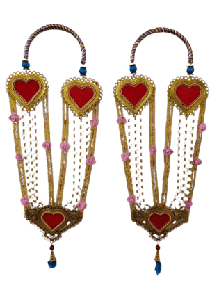 Traditional Indian V-Shaped Mangalsutra Necklace with Beads and Heart-Shaped Pendants