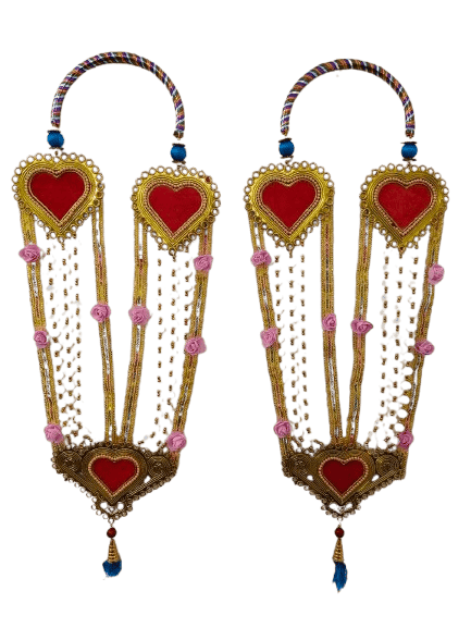 Traditional Indian V-Shaped Mangalsutra Necklace with Beads and Heart-Shaped Pendants