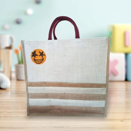 **Jute Tote Bag with Smiley Face**