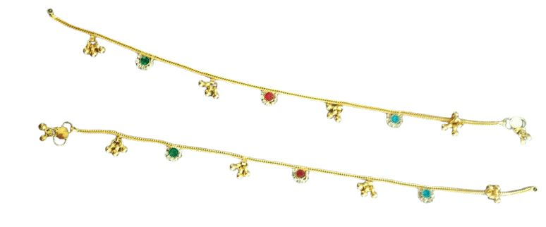Gold Plated Traditional Indian Payal Anklets With Multicolor Stones For Women and Girls