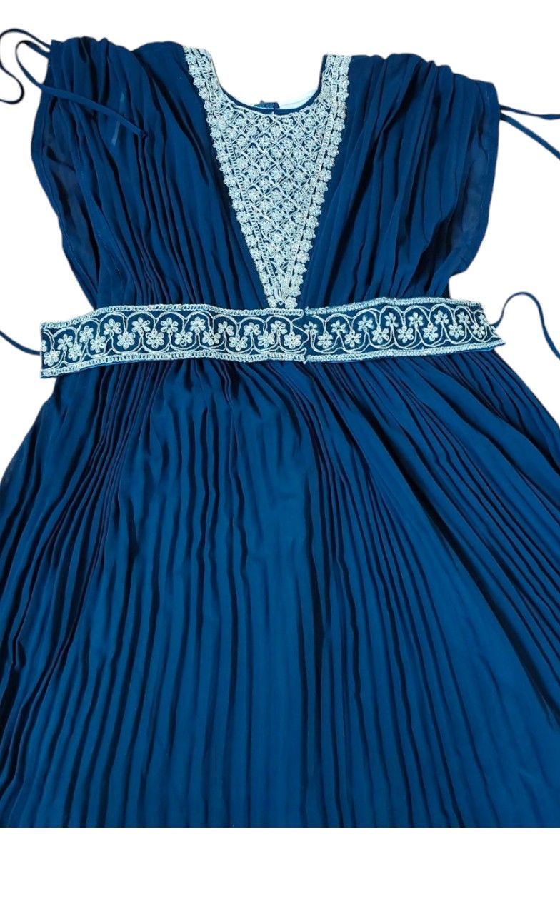 Sri Mahalaxmi Cloths - Women's Embroidered Pleated Maxi Dress with Belt - Stiched