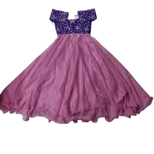 Girls' Purple and Pink Embroidered Party Wear Gown