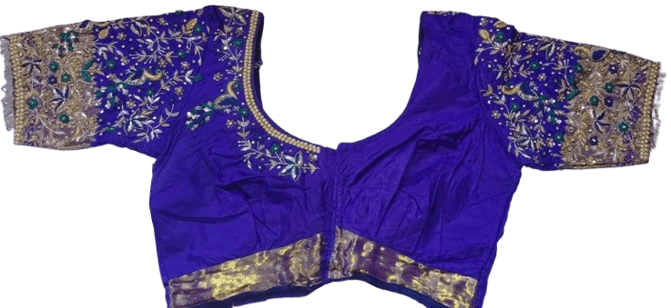 Women's Embroidered Silk Saree Blouse with Zari and Stone Work