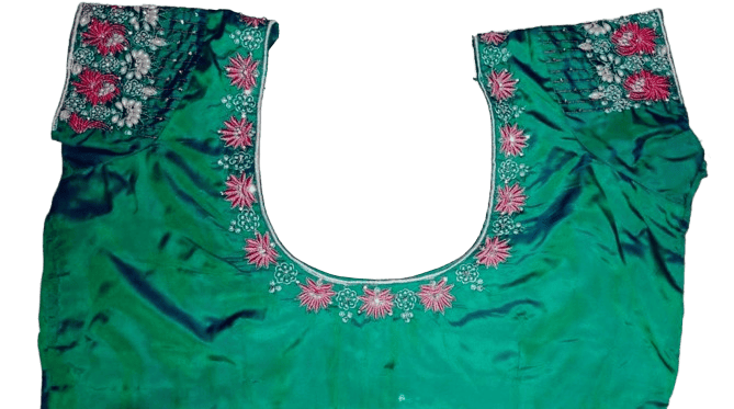 Green blouse with floral embroidery