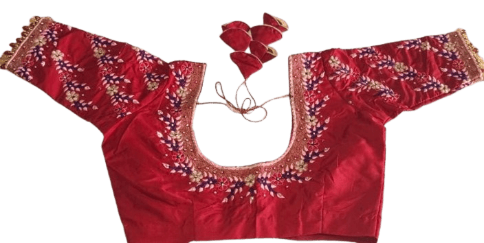 Red Embroidered Boat Neck Blouse