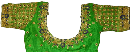 Green blouse with intricate zari and stone embroidery