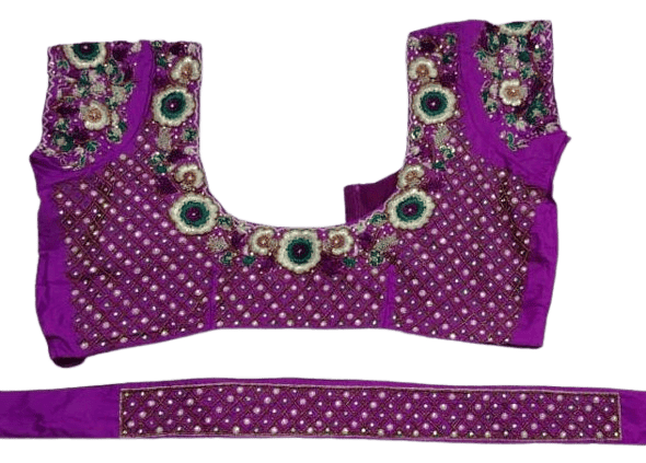 Embroidered Boat Neck Blouse With Belt