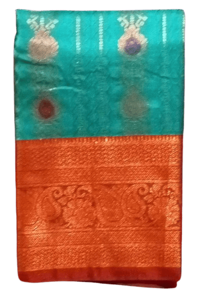 Green and Orange Traditional Saree With Blouse Piece