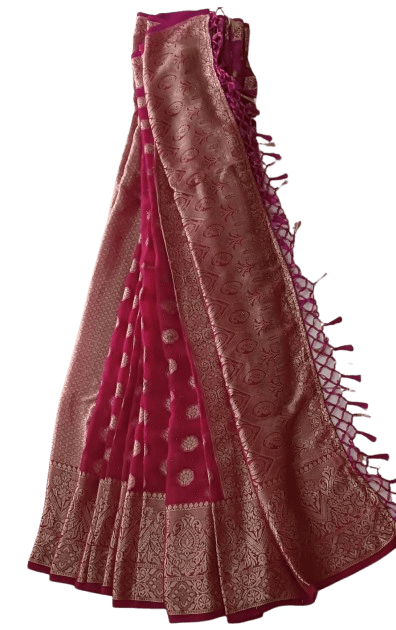 Pink Banarasi Silk Saree With Blouse Piece