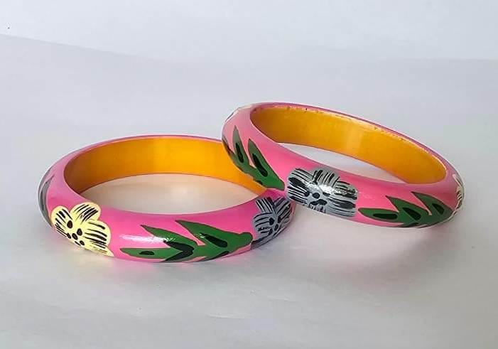 Hand painted wooden bangles with floral design