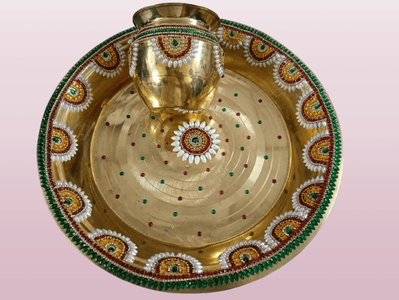 BRASS POOJA THALI SET WITH INTRICATE CARVINGS