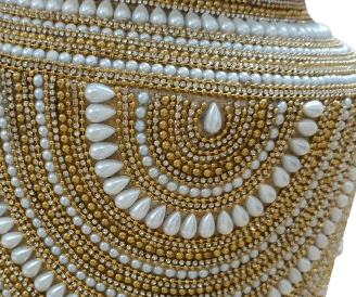 PEARL AND GOLDEN BEADS EMBELLISHED BRASS-STEEL BINDI/MARRIAGE RINGS BINDI