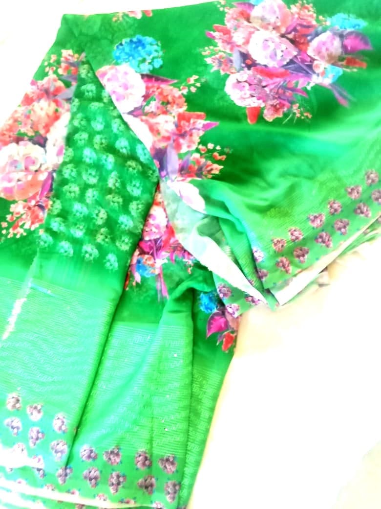 Green Floral Saree with Sequins