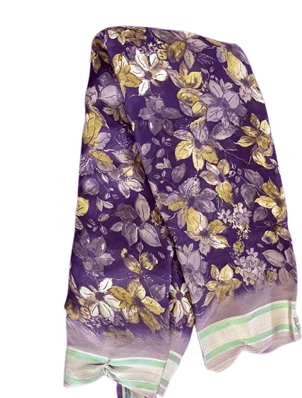 Purple Floral Saree with Golden Border