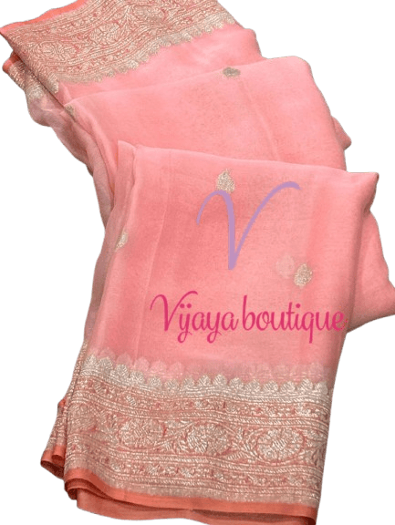 Chiffon Saree With Silver Zari Border