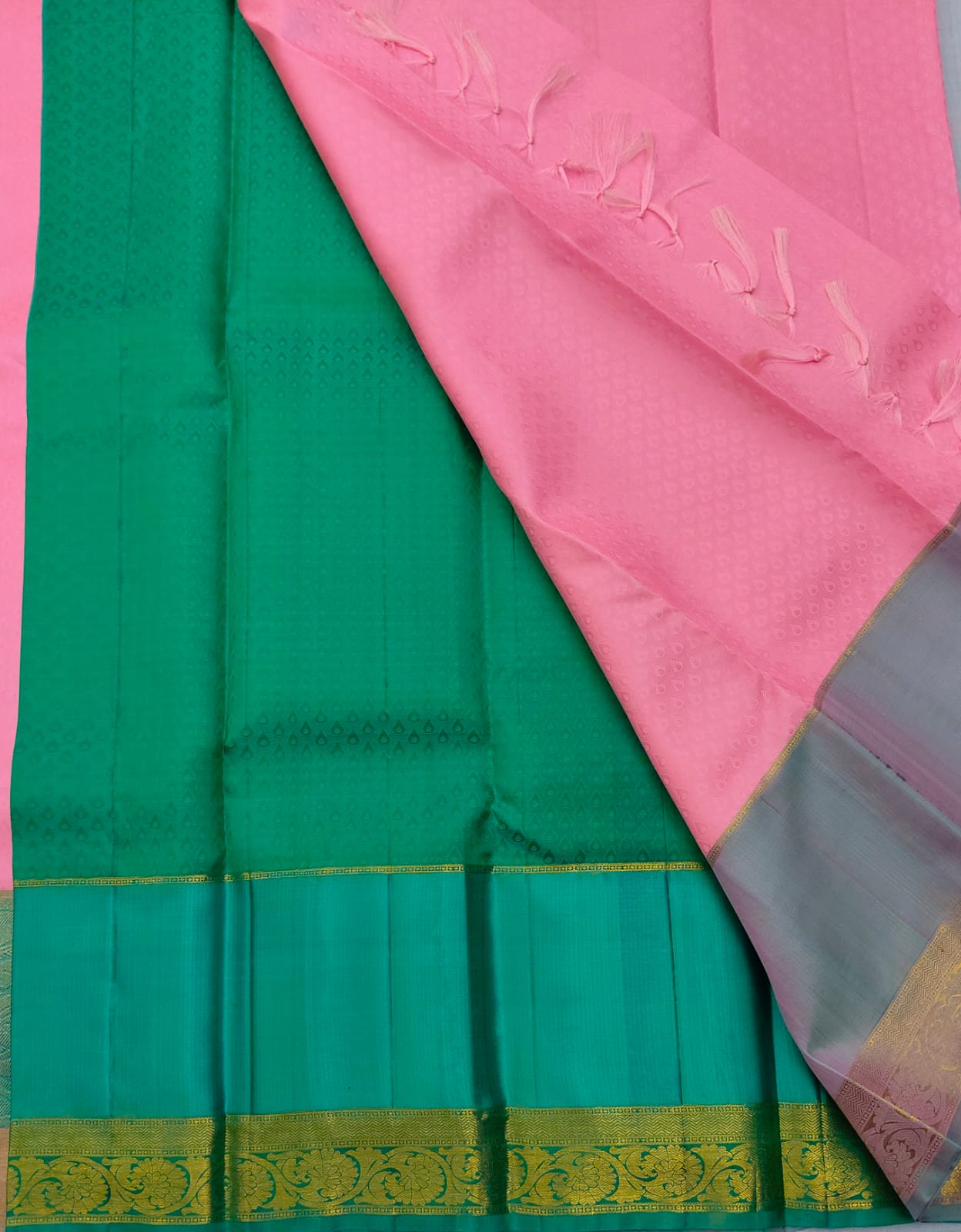 Green and Pink Kanchipuram pattu silk Saree With Blouse