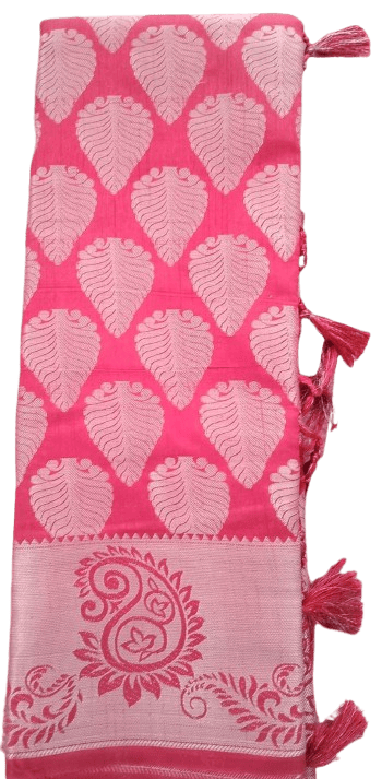 Pink Banarasi Saree With Silver Zari Work