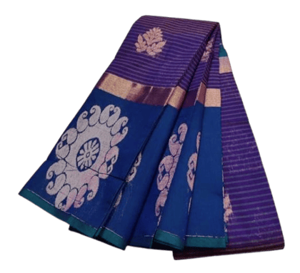 Blue and gold zari woven Kanchipuram silk saree with blouse piece