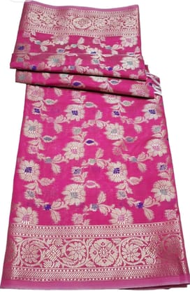 Pink Banarasi Silk Saree With Blouse Piece
