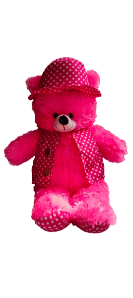 Plush Pink Teddy Bear Stuffed Animal with Polka Dot Hat and Vest