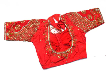 Red Embroidered Blouse with Zari and Stone Work