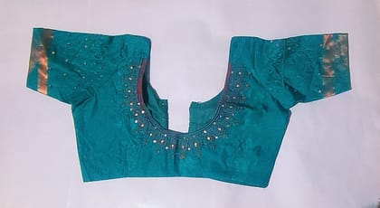 Green Embroidered Boat Neck Blouse
