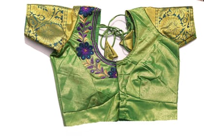 Green Brocade Embroidered Saree Blouse