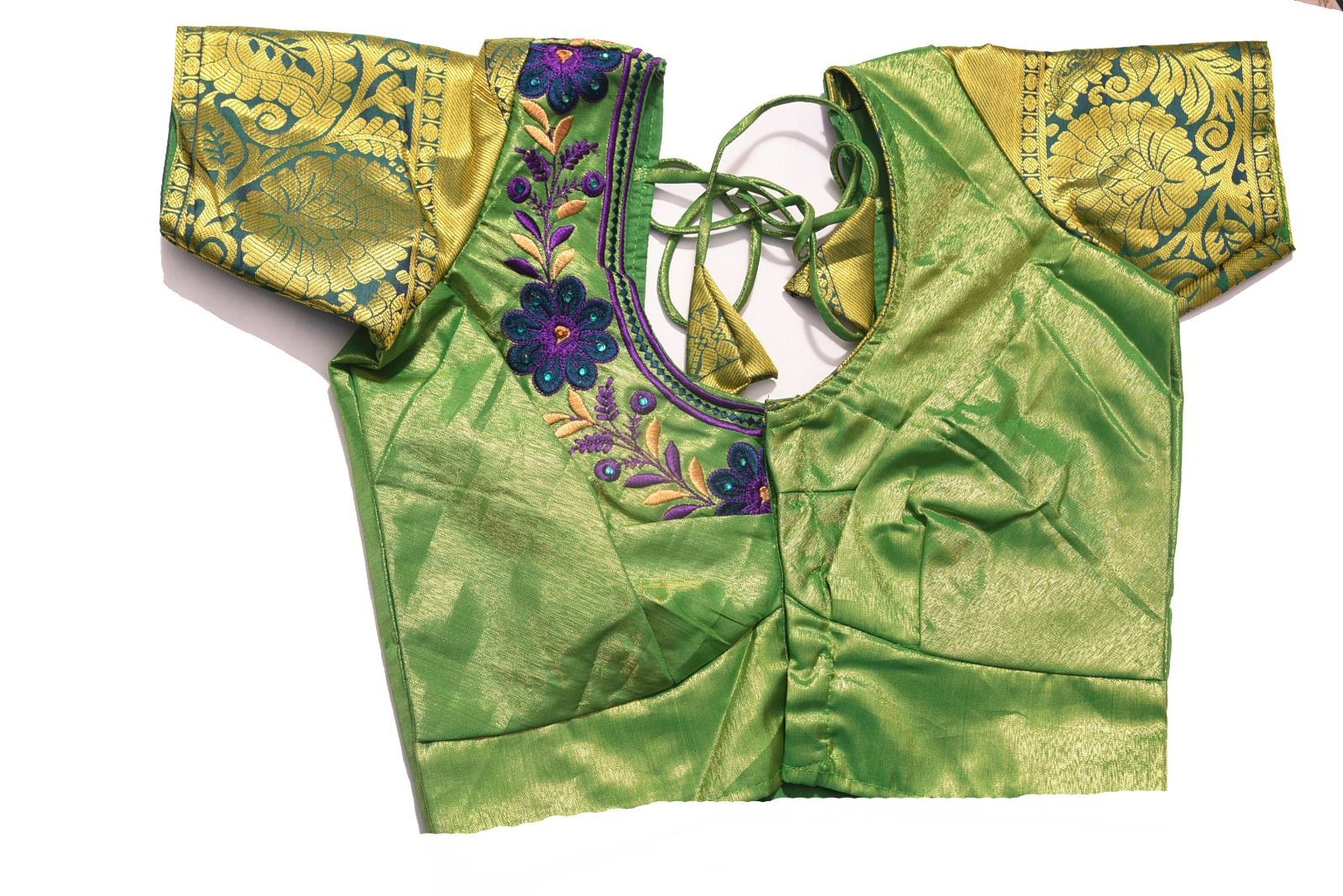 Green Brocade Embroidered Saree Blouse