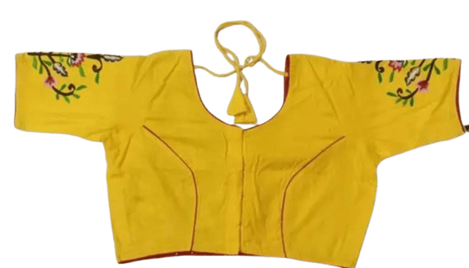 OM SAI SANTHI MAGGAM WORKS & TAILORINGS - Yellow Cotton Silk Embroidery Work Blouse