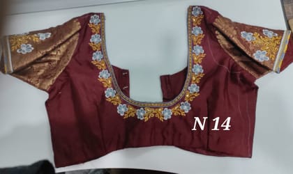 Embroidered boat neck blouse with zari work Embroidered boat neck blouse with zari work