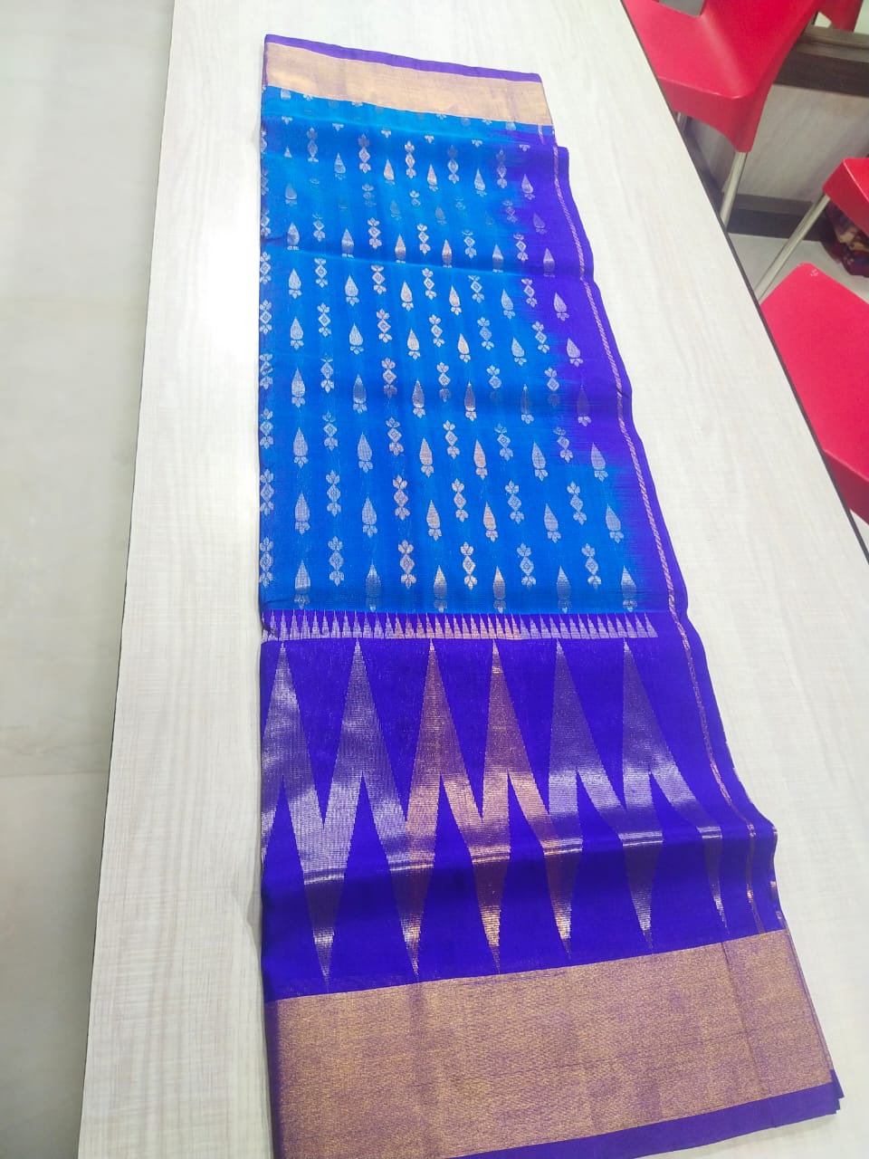 Blue Uppda Pattu Saree With Blouse Piece