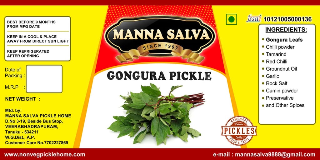 Manna Salva Pickles- Gongura Pickle - Veg Pickle