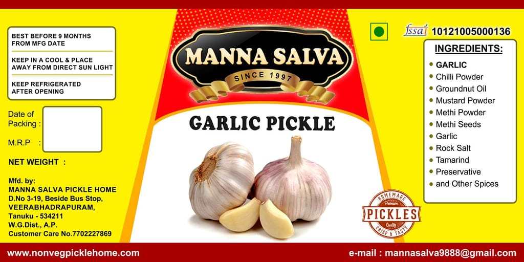 Manna Salva Pickles- Garlic Pickle - Veg Pickle
