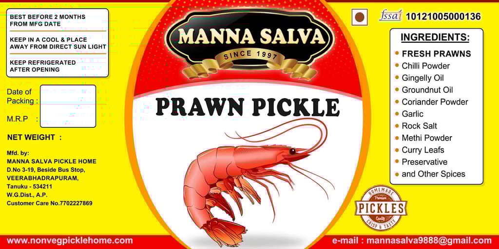 Manna Salva Pickles - Prawn Pickle Non - Veg Pickle