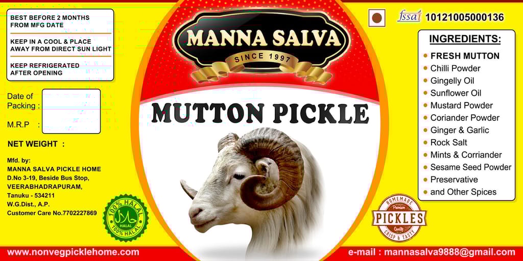 Manna Salva Pickles- Mutton Pickle - Non-Veg Pickle