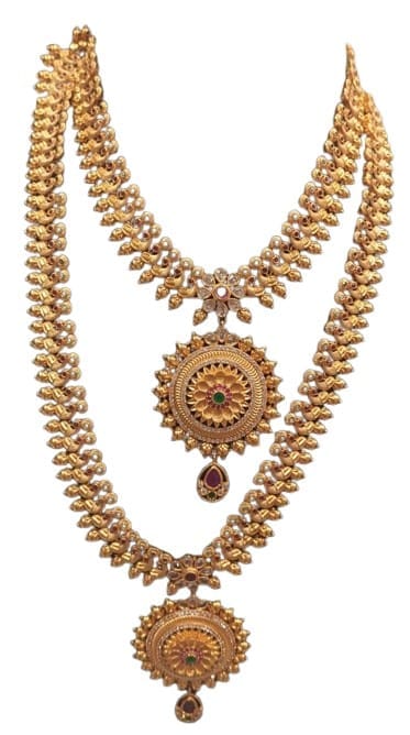 Bridal Gold Plated Haram Necklace Set With Earrings