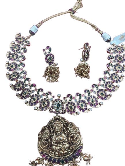 Traditional Indian Necklace Set with Goddess Lakshmi Pendant