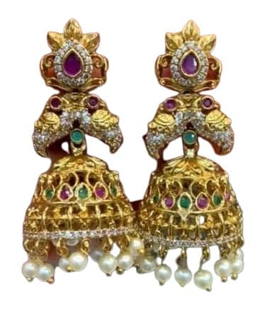 Gold Plated Kundan and Pearl Drop Earrings