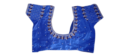 Women's Blue Embroidered Cotton Silk Saree Blouse Women's Blue Embroidered Cotton Silk Saree Blouse