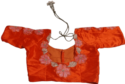 Orange Hand Embroidered Blouse With Floral Motifs