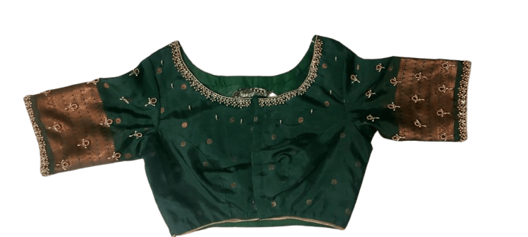 Green Brocade Embroidered Boat Neck Blouse