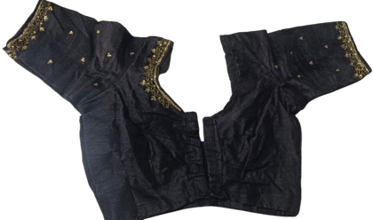 Sleeveless Black Saree Blouse With Zari Embroidery