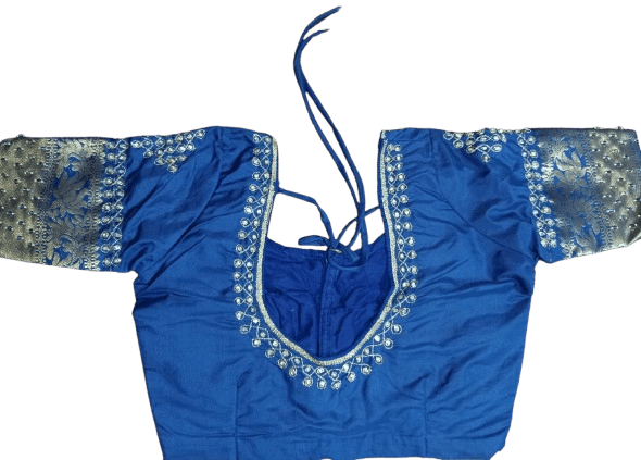 Women's Blue Embroidered Cotton Silk Saree Blouse