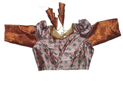 PARVATHI BEHERA WOMEN'S TAILORS - Georgette readymade blouse with contrast copper zari sleeves and floral print PARVATHI BEHERA WOMEN'S TAILORS - Georgette readymade blouse with contrast copper zari sleeves and floral print