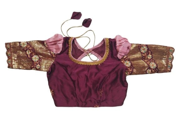 PARVATHI BEHERA WOMEN'S TAILORS - Readymade Saree Blouse With Embroidery Work And Puff Sleeves