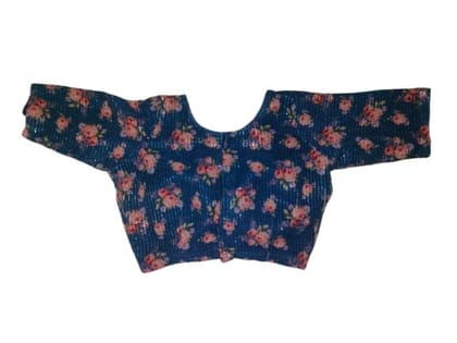 PARVATHI BEHERA WOMEN'S TAILORS - Women's Blue Floral Embroidered Saree Blouse