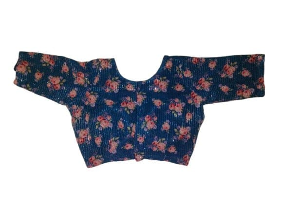 PARVATHI BEHERA WOMEN'S TAILORS - Women's Blue Floral Embroidered Saree Blouse